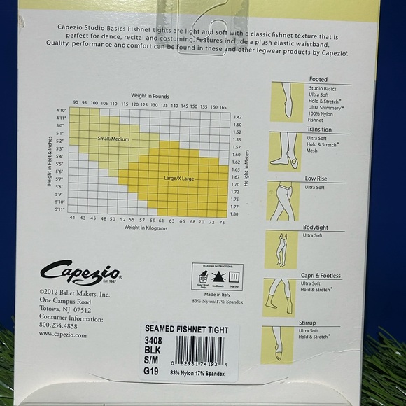 Capezio Women's Studio Basics Fishnet Tight With Seams - Black - Size S/M - Picture 2 of 2